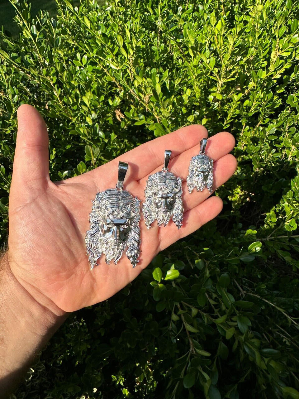 HarlemBling HEAVY SOLID Real Solid 925 Sterling Silver Jesus Piece Pendant Necklace - 1-2.5"