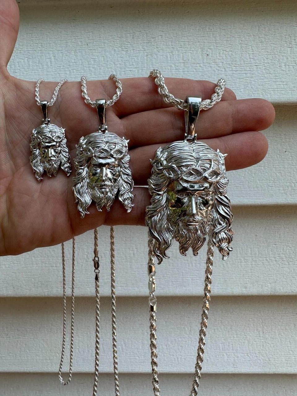 HarlemBling HEAVY SOLID Real Solid 925 Sterling Silver Jesus Piece Pendant Necklace - 1-2.5"