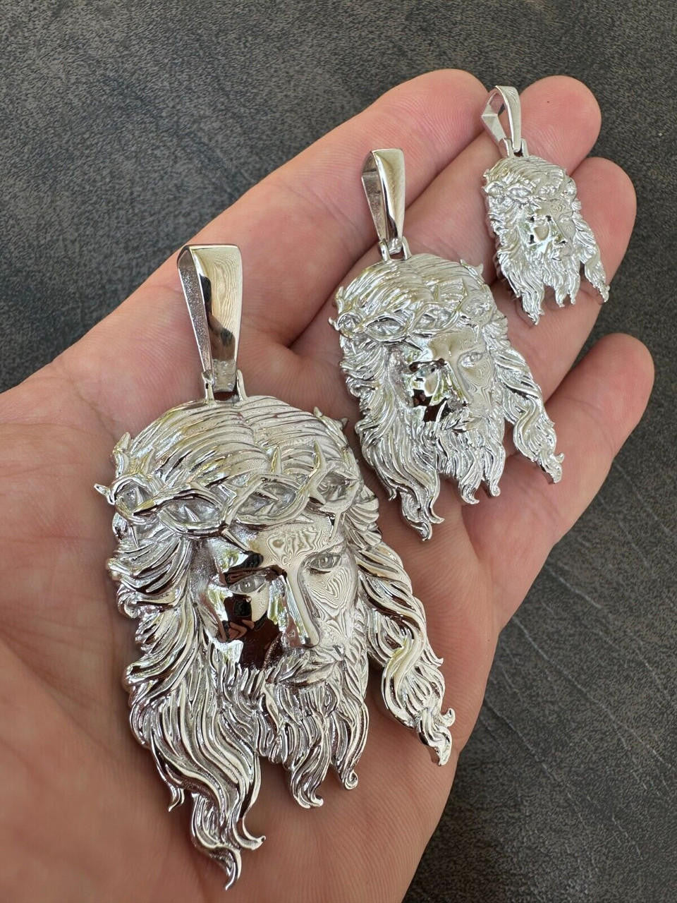 HarlemBling HEAVY SOLID Real Solid 925 Sterling Silver Jesus Piece Pendant Necklace - 1-2.5"