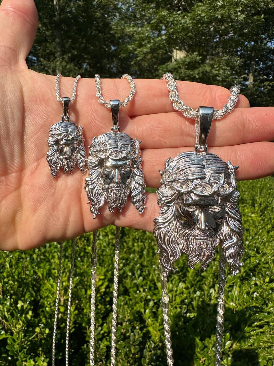 HarlemBling HEAVY SOLID Real Solid 925 Sterling Silver Jesus Piece Pendant Necklace - 1-2.5"