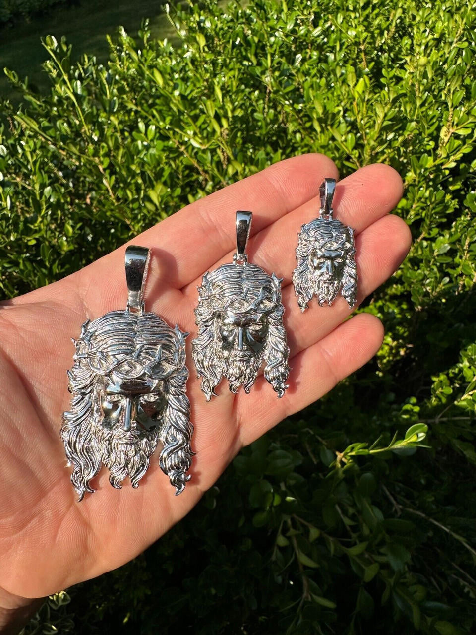 HarlemBling HEAVY SOLID Real Solid 925 Sterling Silver Jesus Piece Pendant Necklace - 1-2.5"