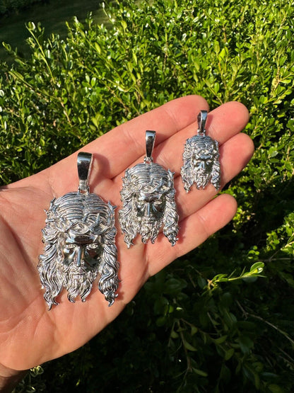 HarlemBling HEAVY SOLID Real Solid 925 Sterling Silver Jesus Piece Pendant Necklace - 1-2.5"