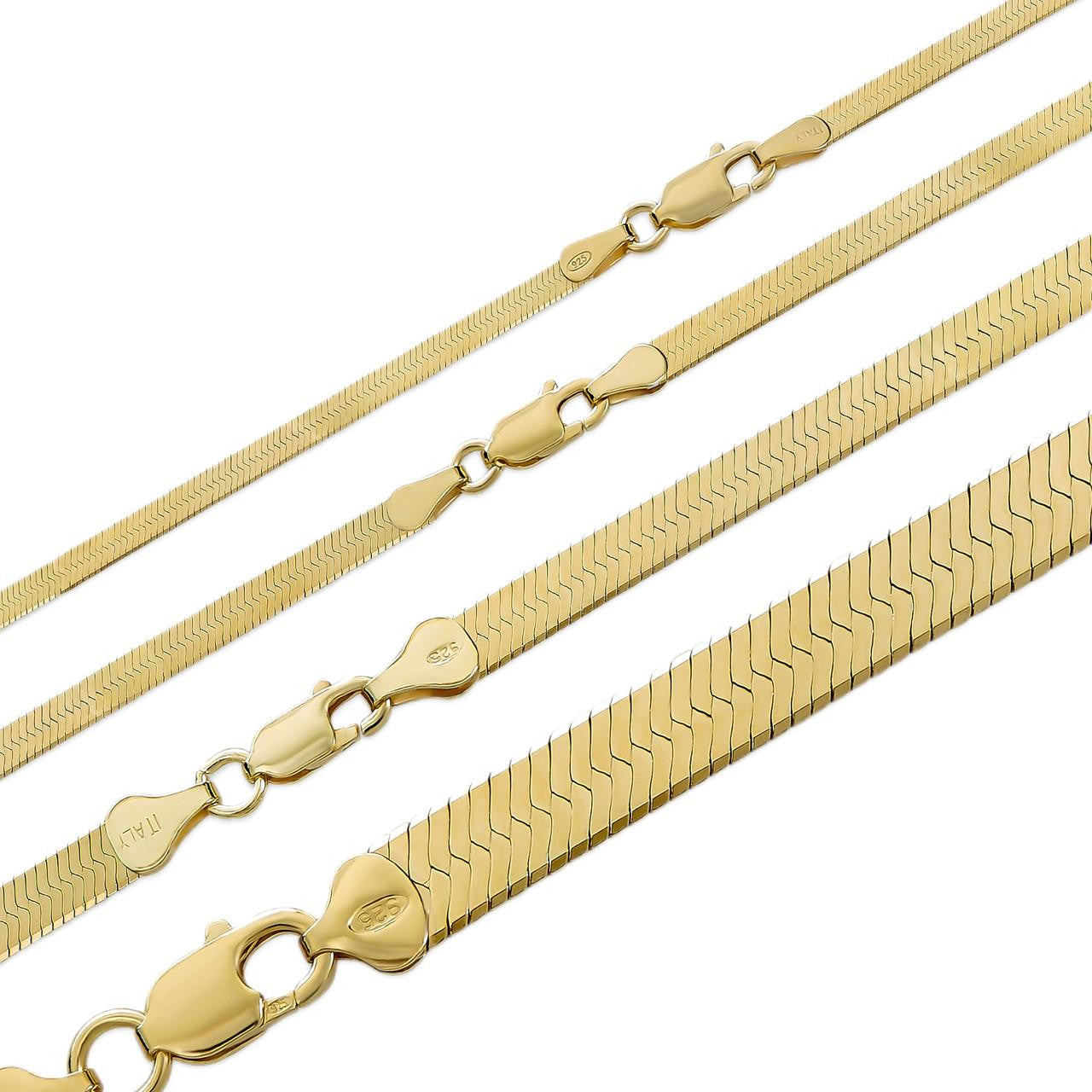 HarlemBling Herringbone Chain Necklace - 14k Gold Vermeil 925 Sterling Silver - 14"-28" - 3mm-9mm