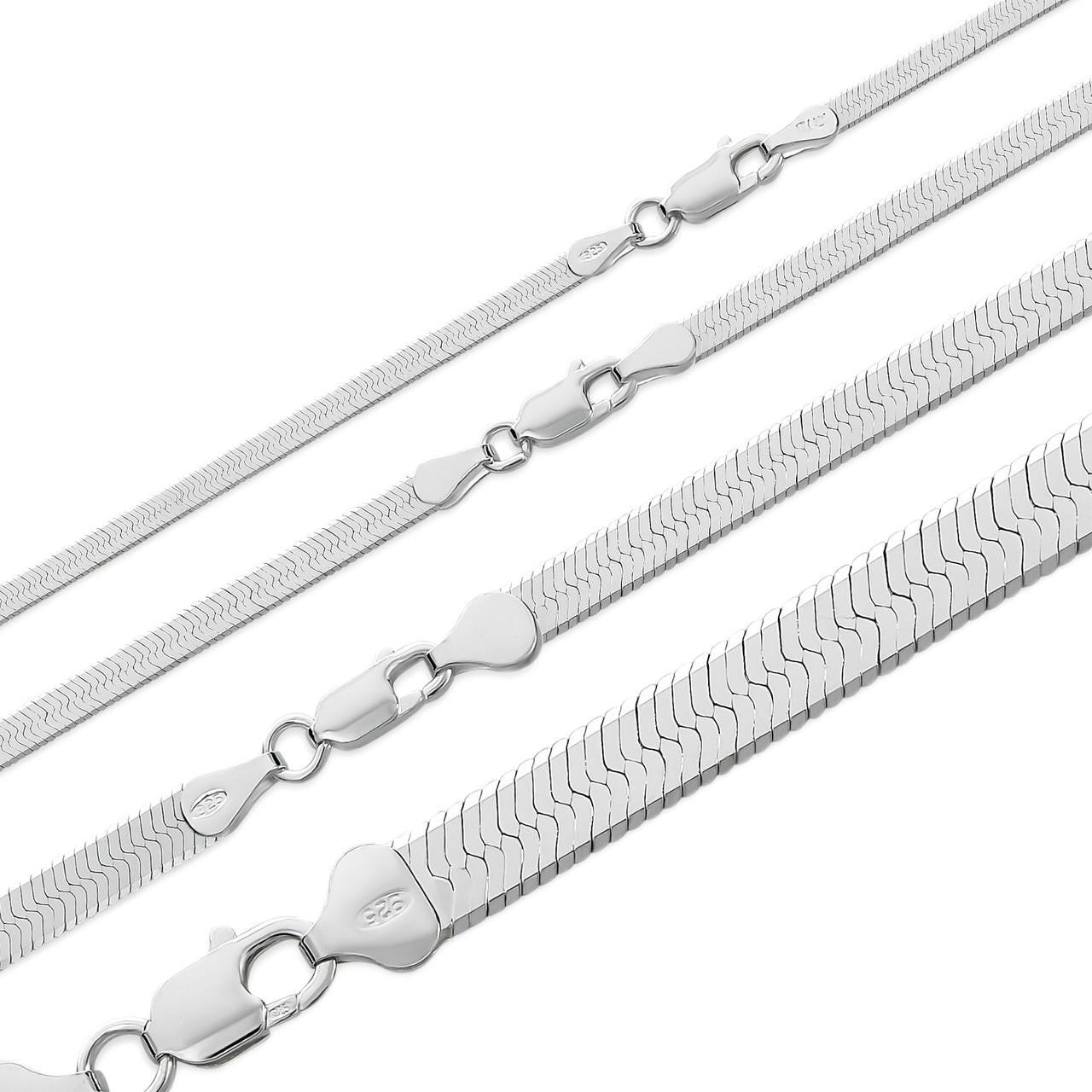 HarlemBling Herringbone Chain Necklace - 925 Sterling Silver - 14"-28" - 3mm-9mm