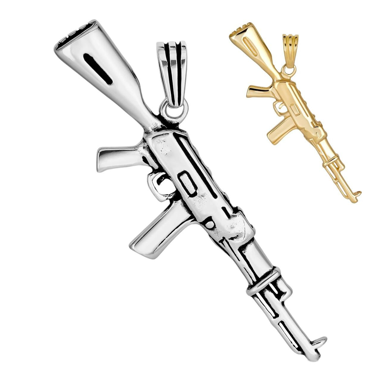 HarlemBling Hip Hop AK47 Gun 3D Rifle Pendant - 14k Gold Vermeil Or Oxidized 925 Silver - Huge 3.5"