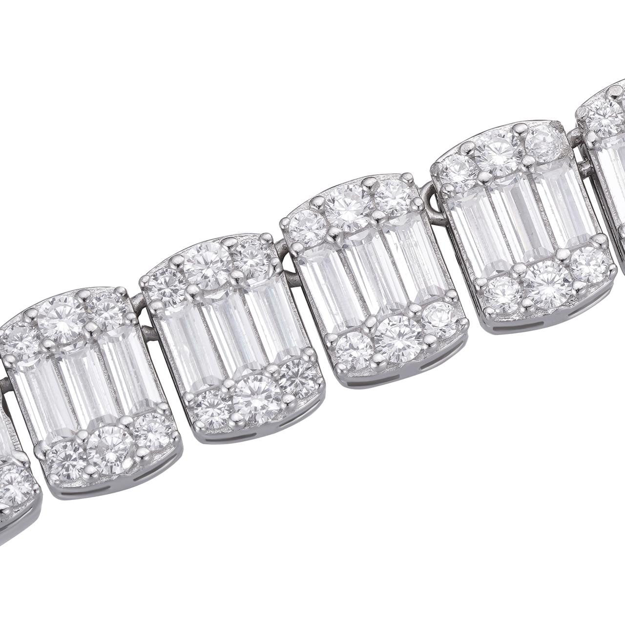 HarlemBling Hip Hop Baguette Tennis Link Chain Necklace Iced Out CZ Stones - 925 Silver - 11mm - 7"-30"