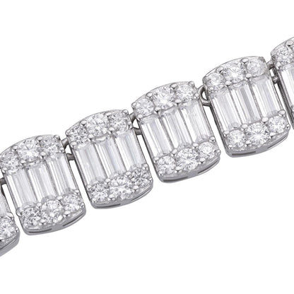 HarlemBling Hip Hop Baguette Tennis Link Chain Necklace Iced Out CZ Stones - 925 Silver - 11mm - 7"-30"