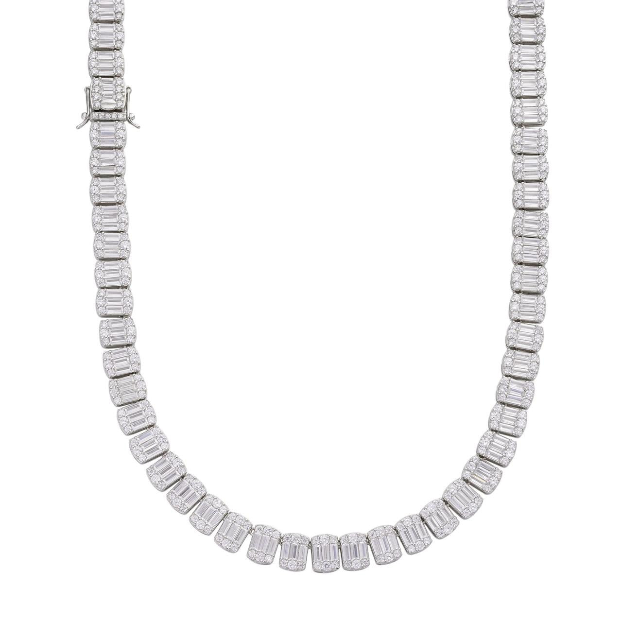 HarlemBling Hip Hop Baguette Tennis Link Chain Necklace Iced Out CZ Stones - 925 Silver - 11mm - 7"-30"