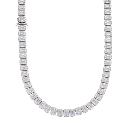 HarlemBling Hip Hop Baguette Tennis Link Chain Necklace Iced Out CZ Stones - 925 Silver - 11mm - 7"-30"