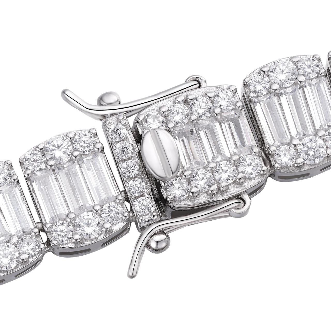 HarlemBling Hip Hop Baguette Tennis Link Chain Necklace Iced Out CZ Stones - 925 Silver - 11mm - 7"-30"