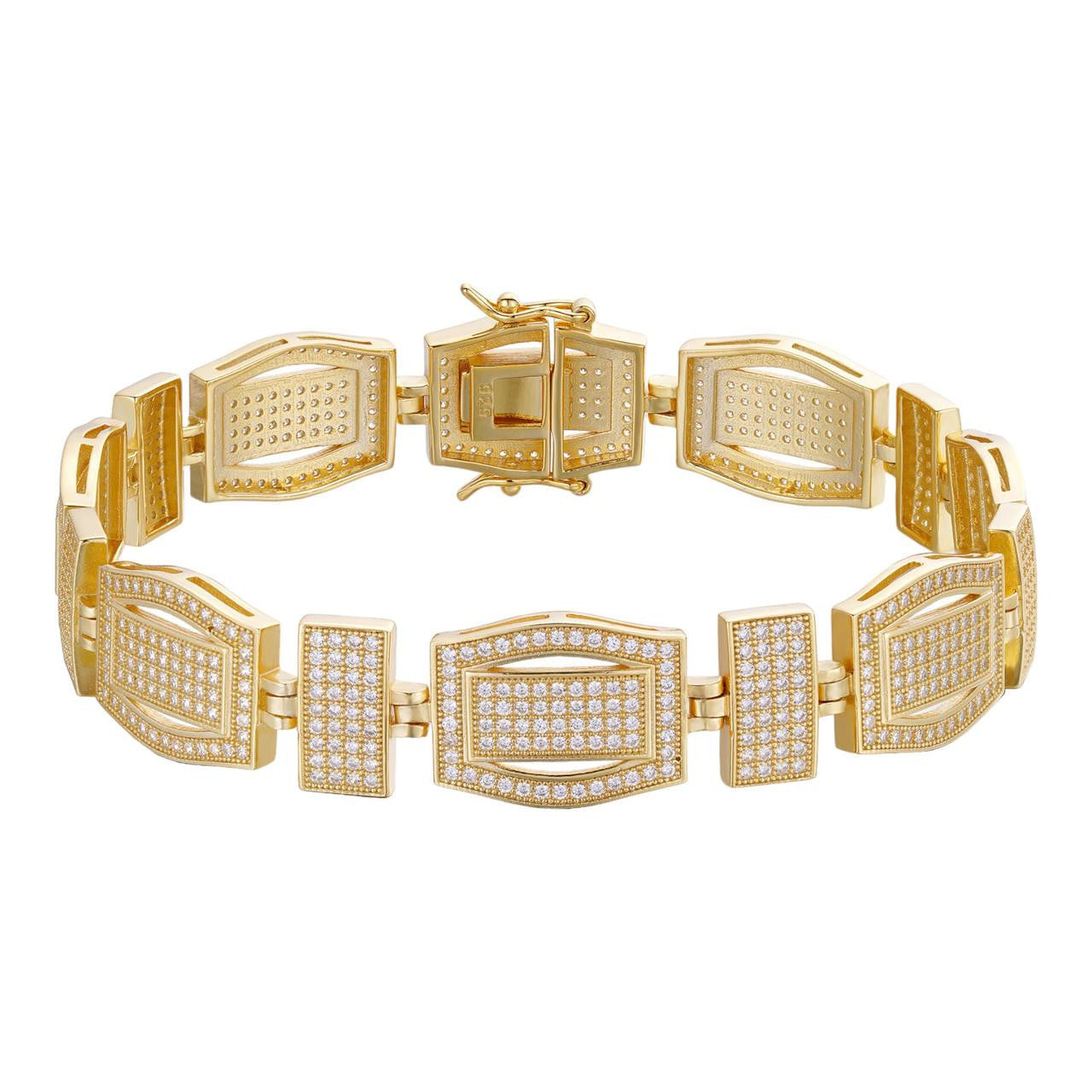 HarlemBling Hip Hop Legend Custom Link Bracelet Iced Out CZ Stones - 14k Gold Vermeil 925 Silver - 14mm - 7"-8.5"