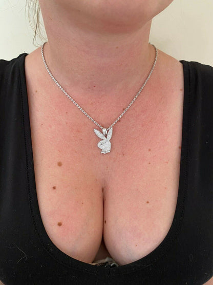 HarlemBling Hip Hop Playboy Bunny Pendant - Iced Diamond Real 925 Silver Gold Rose Necklace