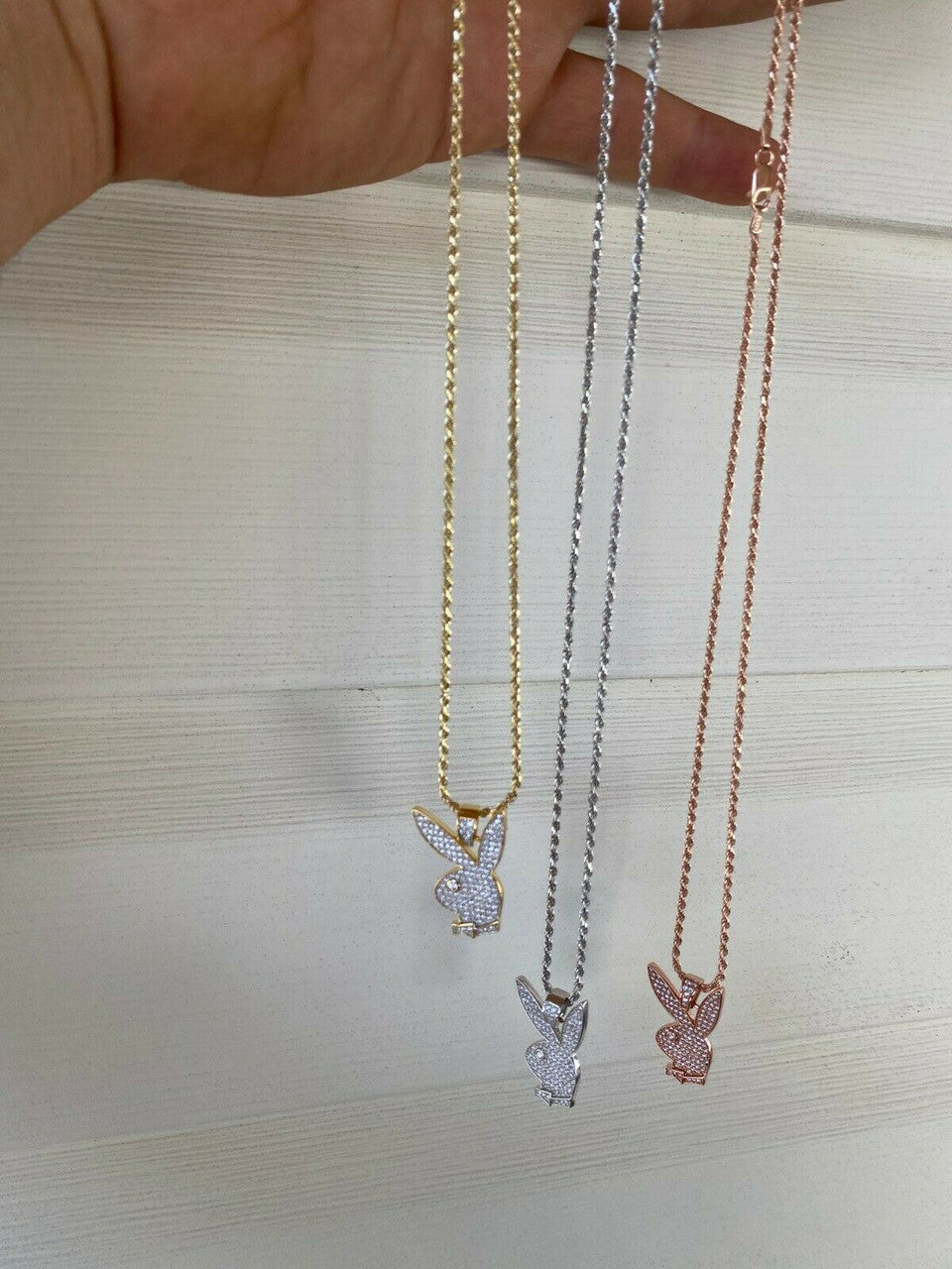 HarlemBling Hip Hop Playboy Bunny Pendant - Iced Diamond Real 925 Silver Gold Rose Necklace