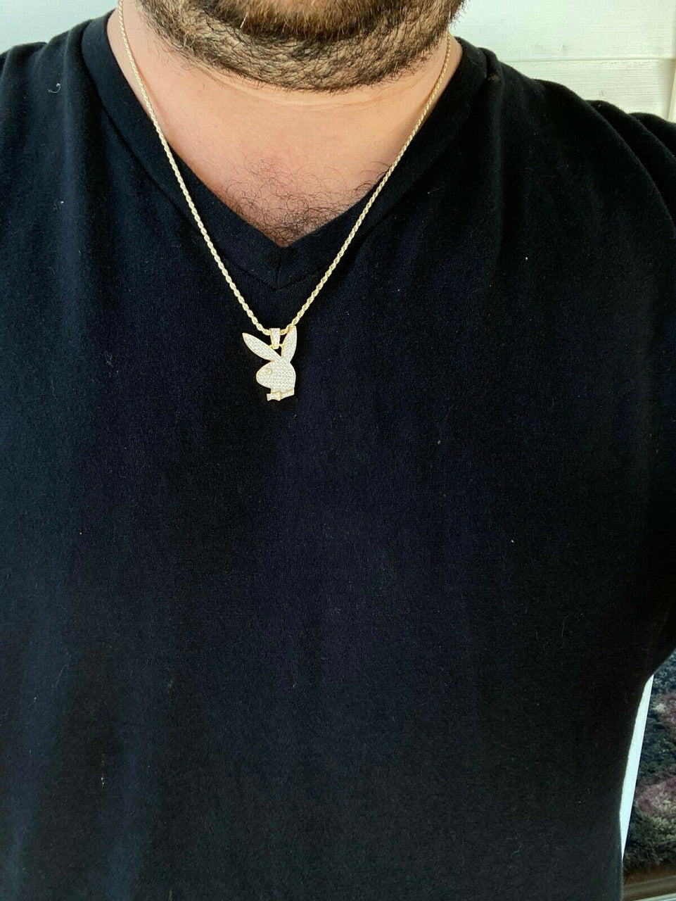 HarlemBling Hip Hop Playboy Bunny Pendant - Iced Diamond Real 925 Silver Gold Rose Necklace