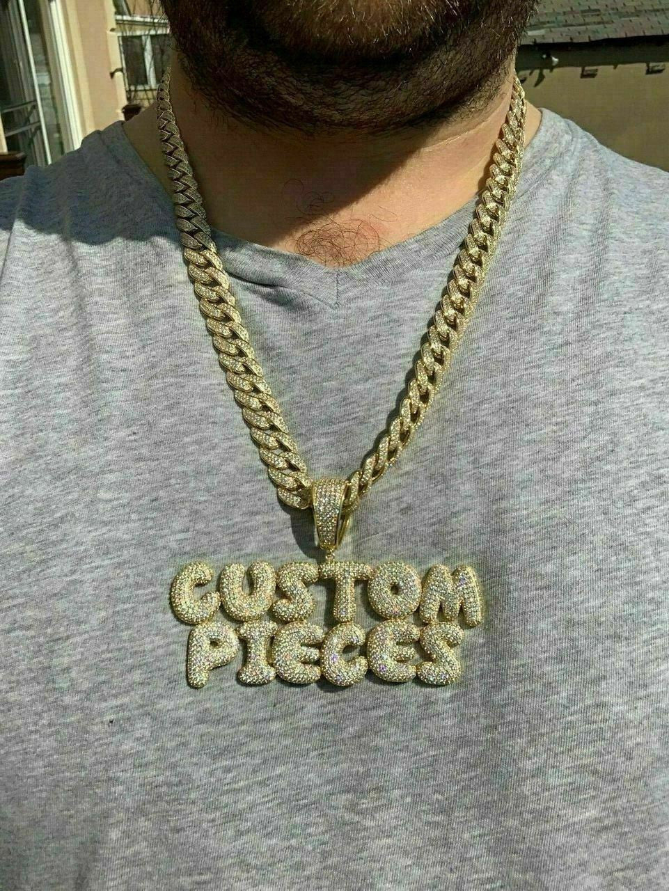 HarlemBling HipHop Real Custom Bubble Letter Name Pendant Iced Moissanite Pass Diamond Test