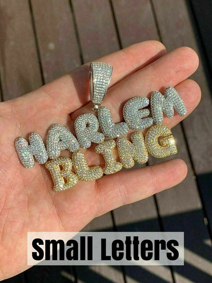 HarlemBling HipHop Real Custom Bubble Letter Name Pendant Iced Moissanite Pass Diamond Test