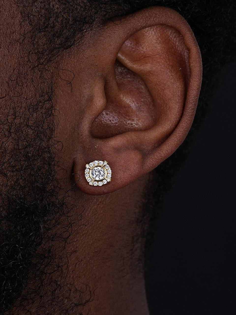 HarlemBling Hollywood Swag Iced Out Earrings - 14k Gold Vermeil 925 Silver - CZ Stones - 9.5mm