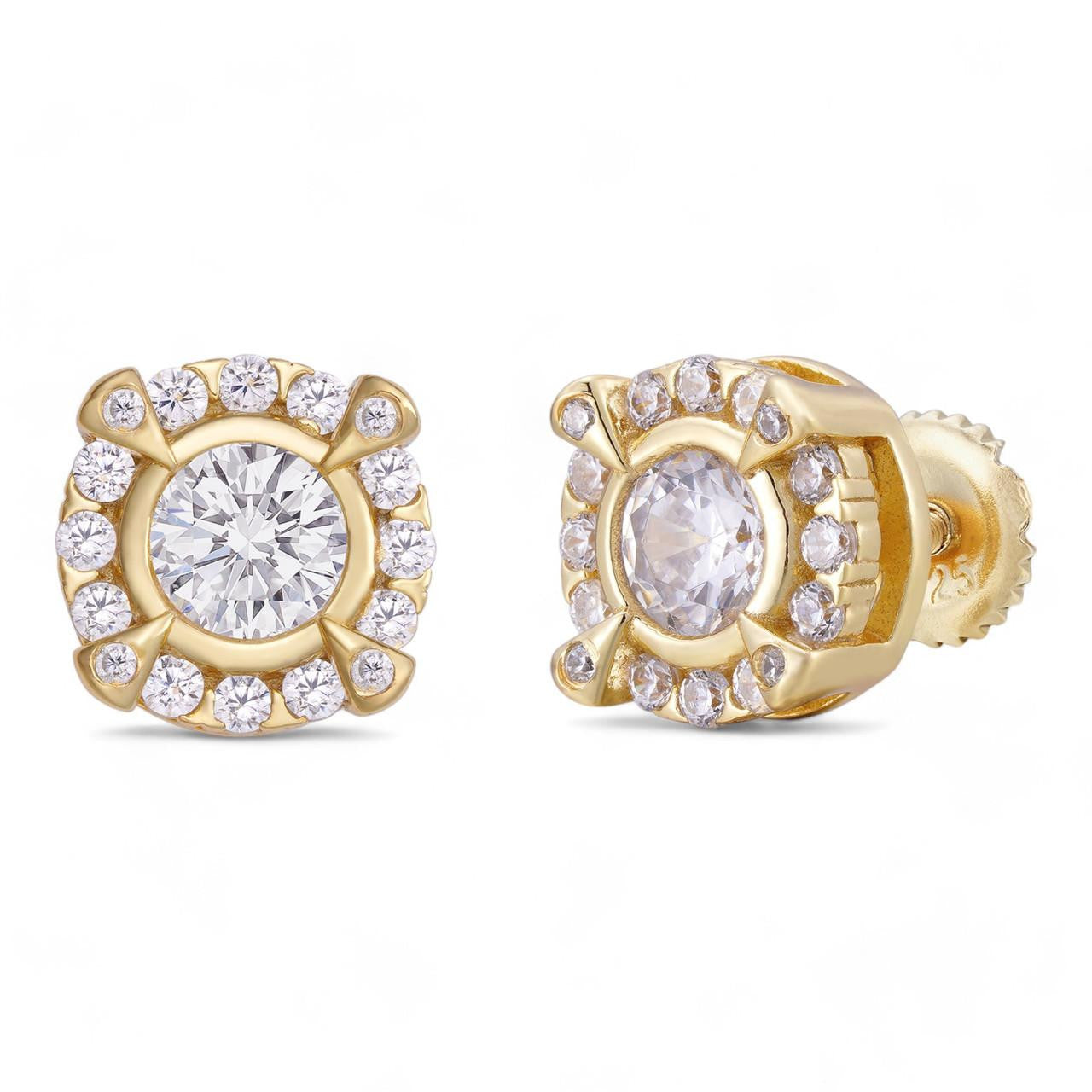 HarlemBling Hollywood Swag Iced Out Earrings - 14k Gold Vermeil 925 Silver - CZ Stones - 9.5mm