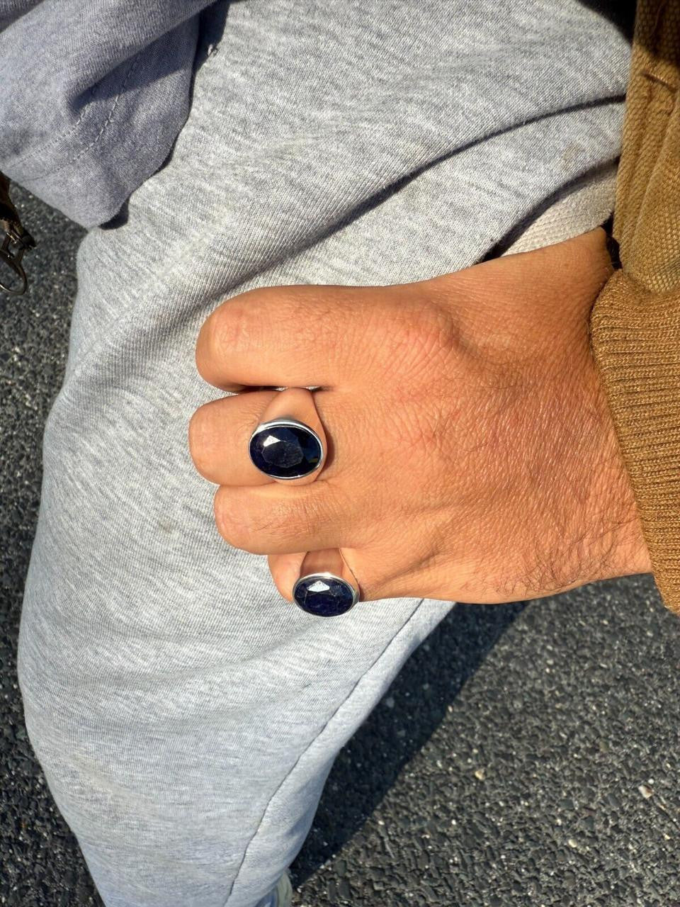 HarlemBling Hollywood Swag Ring - 925 Silver - Genuine Blue Sapphire Stone