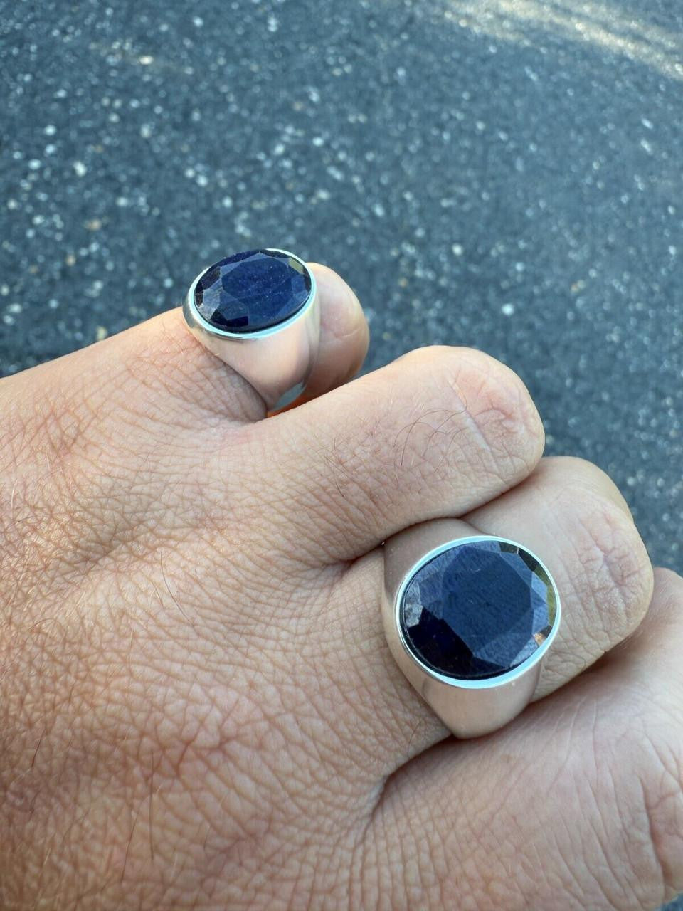 Large 18ct Natural Blue Sapphire Gemstone Mens Real Solid 925