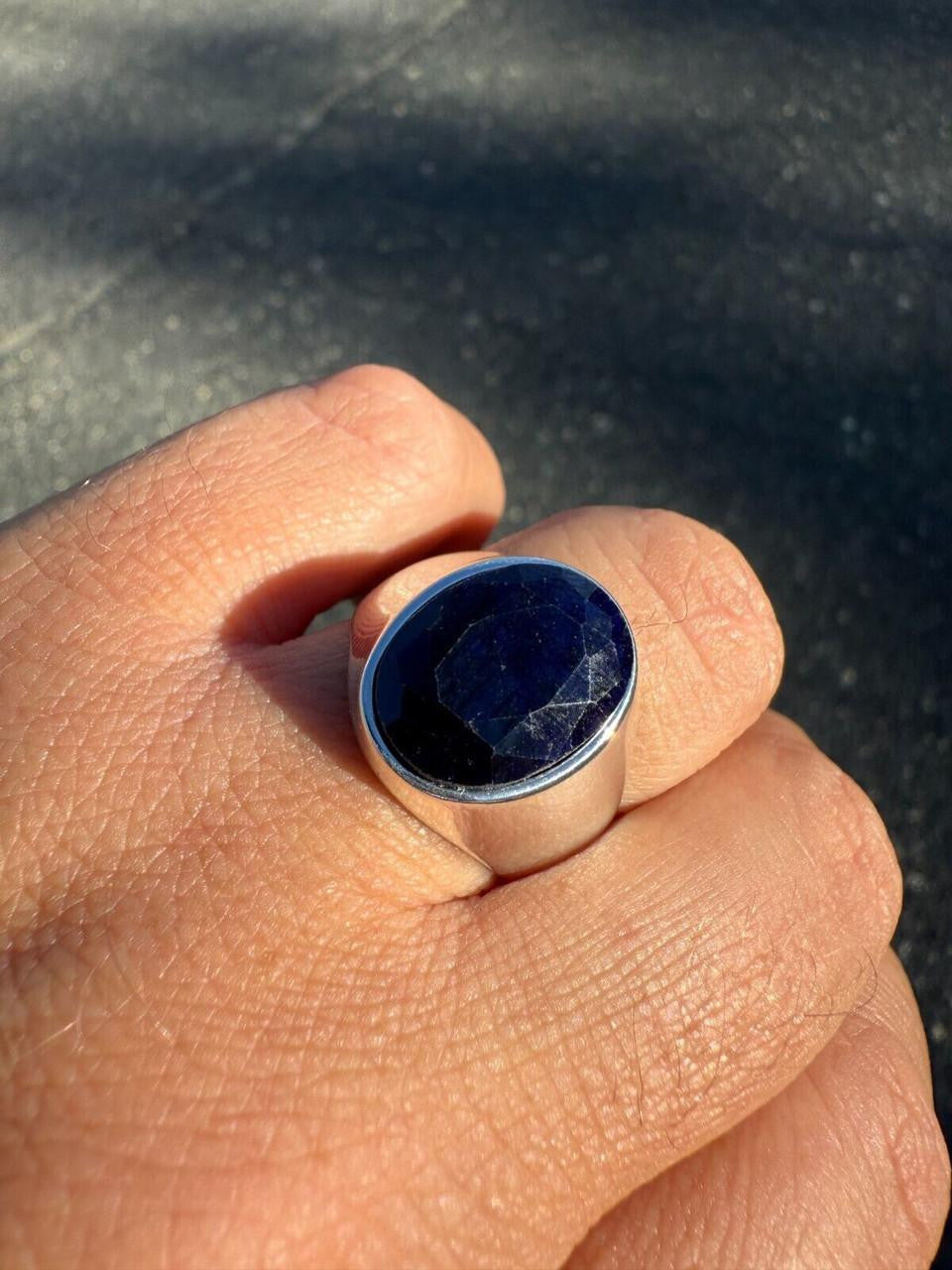 HarlemBling Hollywood Swag Ring - 925 Silver - Genuine Blue Sapphire Stone