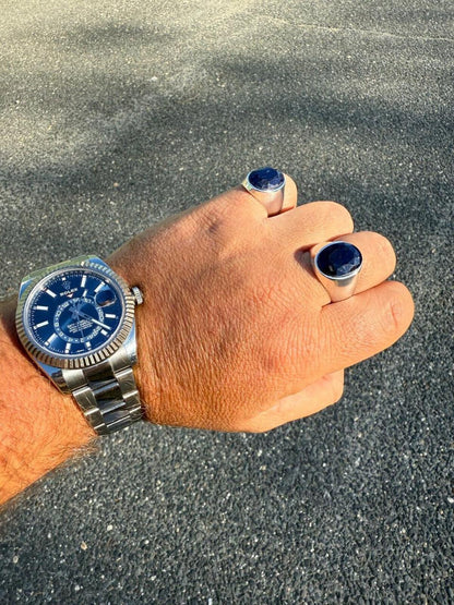 HarlemBling Hollywood Swag Ring - 925 Silver - Genuine Blue Sapphire Stone