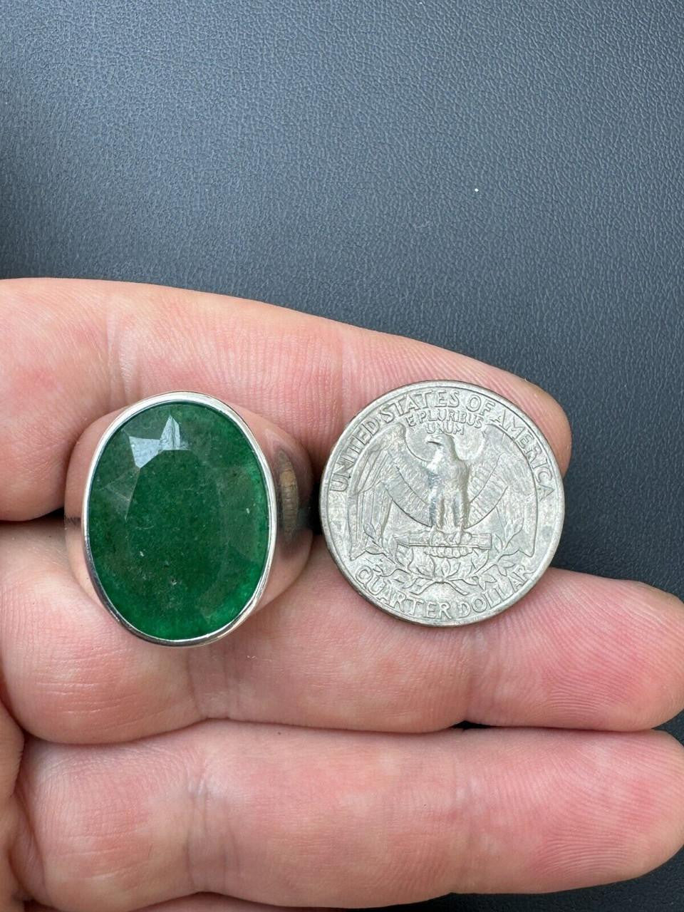 HarlemBling Hollywood Swag Ring - 925 Silver - Genuine Green Emerald Stone