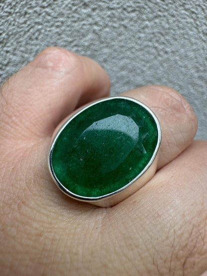 HarlemBling Hollywood Swag Ring - 925 Silver - Genuine Green Emerald Stone