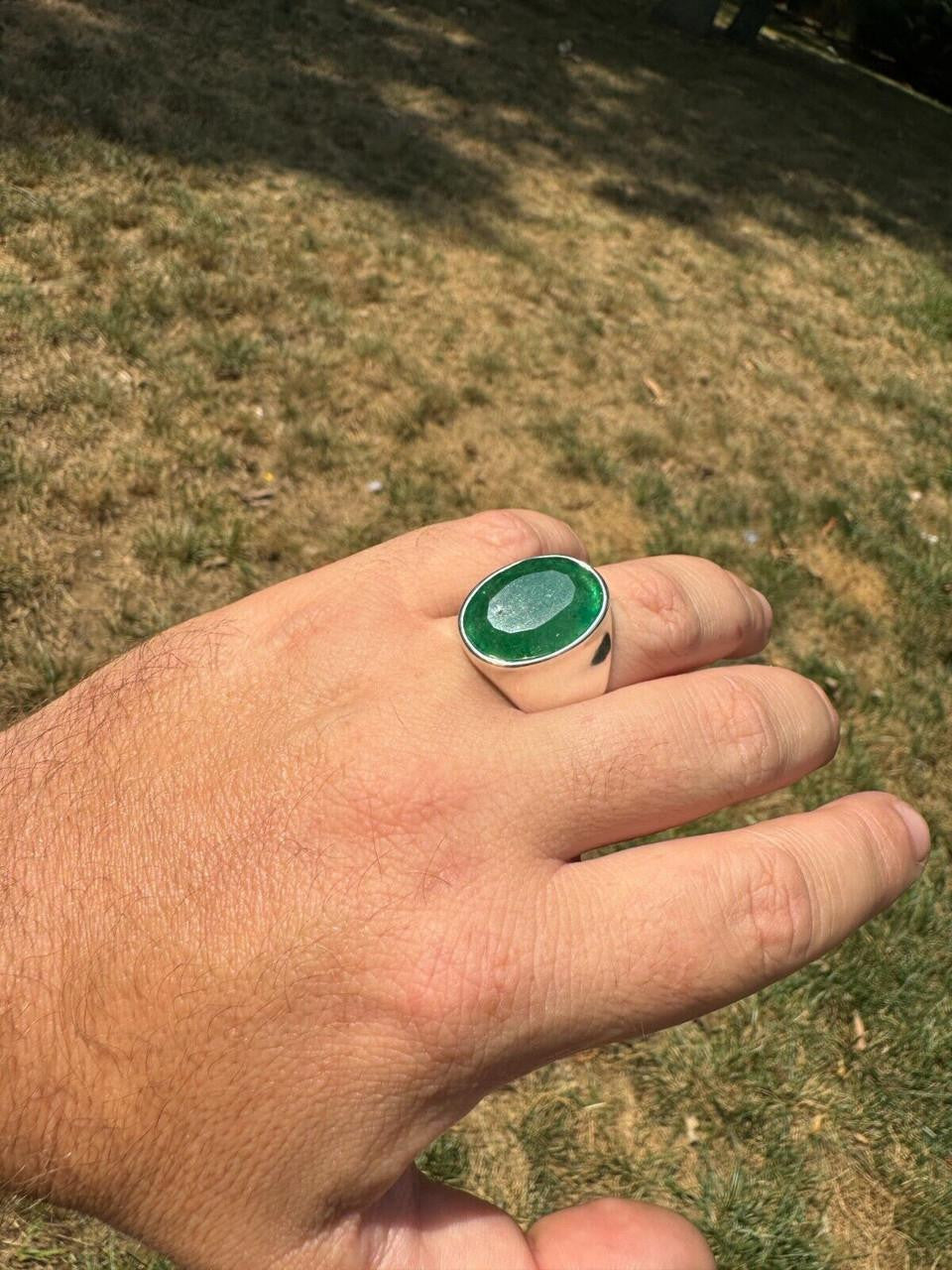 HarlemBling Hollywood Swag Ring - 925 Silver - Genuine Green Emerald Stone