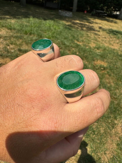 HarlemBling Hollywood Swag Ring - 925 Silver - Genuine Green Emerald Stone