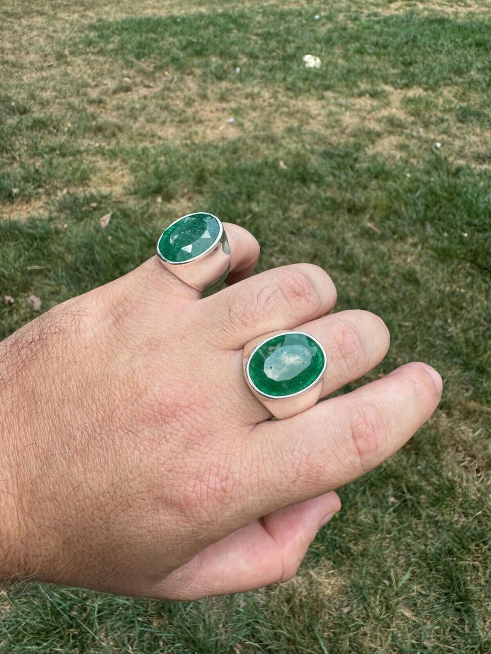 HarlemBling Hollywood Swag Ring - 925 Silver - Genuine Green Emerald Stone