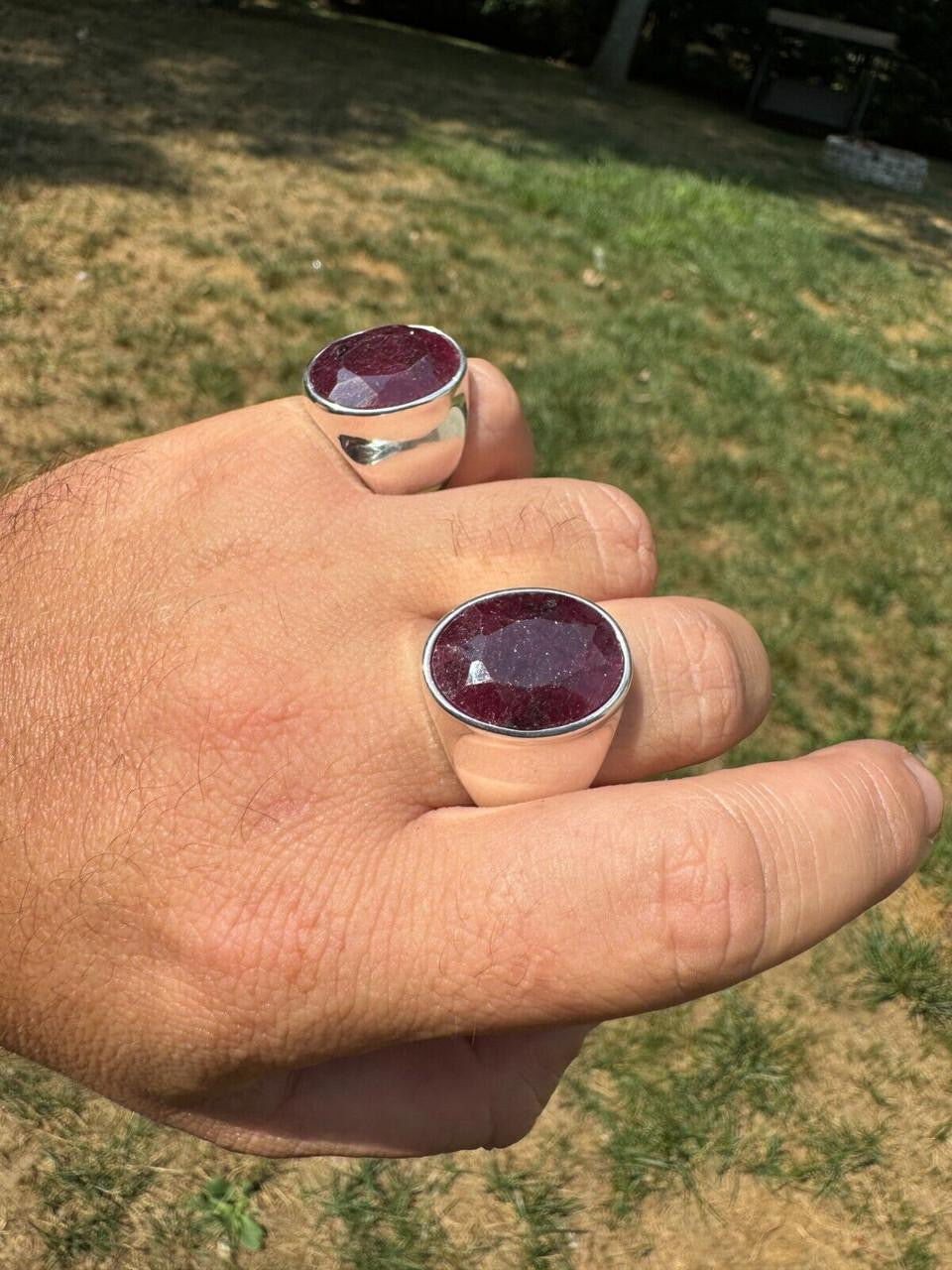 HarlemBling Hollywood Swag Ring - 925 Silver - Genuine Red Ruby Stone