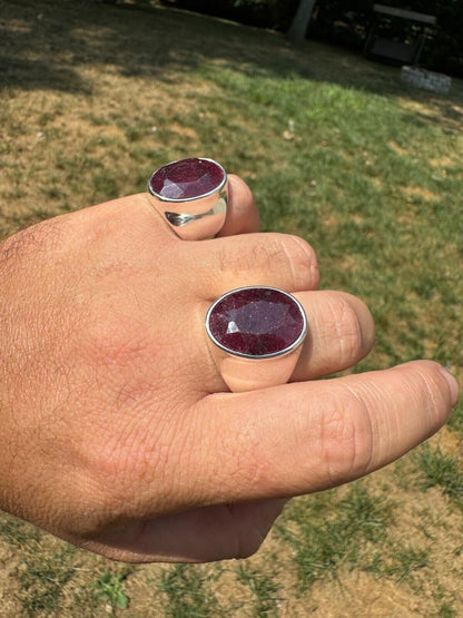 HarlemBling Hollywood Swag Ring - 925 Silver - Genuine Red Ruby Stone