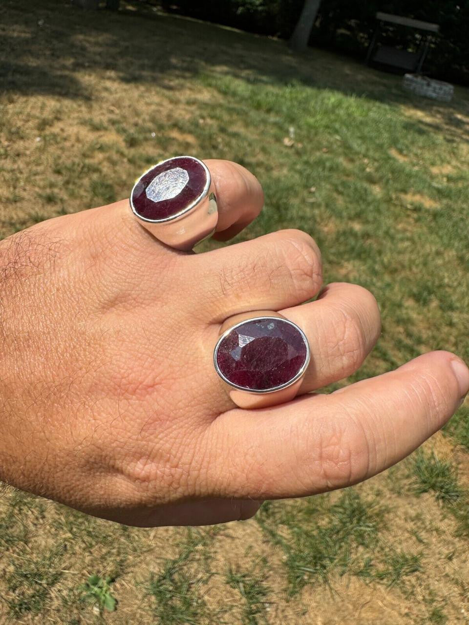 HarlemBling Hollywood Swag Ring - 925 Silver - Genuine Red Ruby Stone