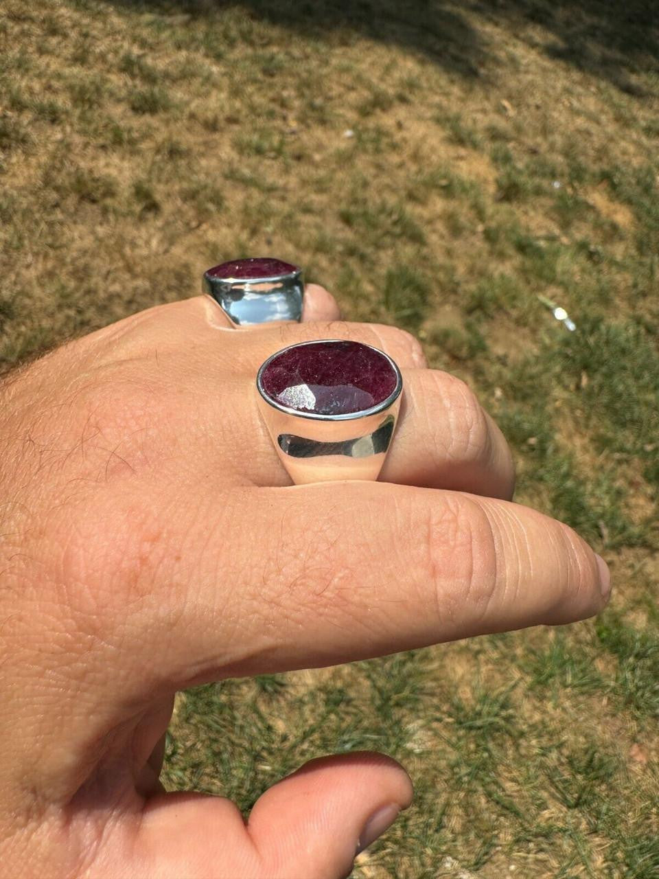 HarlemBling Hollywood Swag Ring - 925 Silver - Genuine Red Ruby Stone