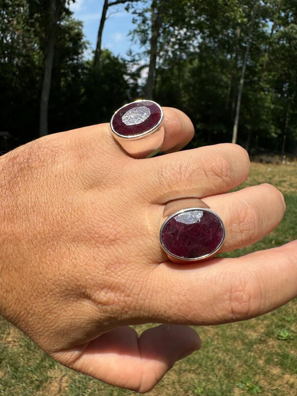 925 Silver - Genuine Ruby Stone Mens Ring | Large Ruby Ring
