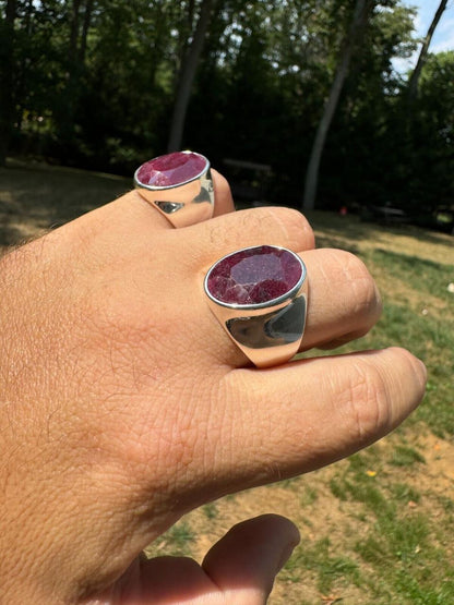 HarlemBling Hollywood Swag Ring - 925 Silver - Genuine Red Ruby Stone