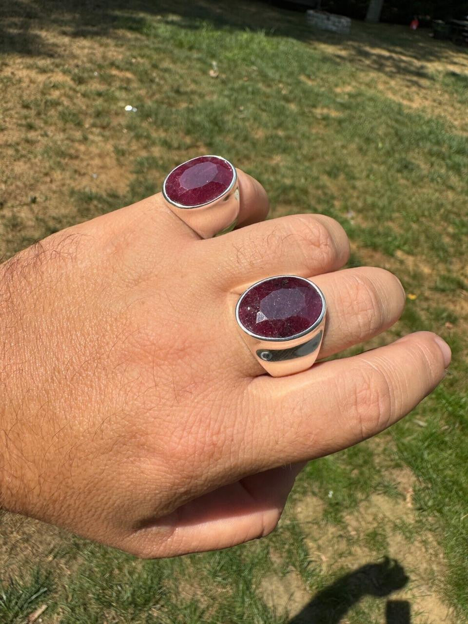 HarlemBling Hollywood Swag Ring - 925 Silver - Genuine Red Ruby Stone