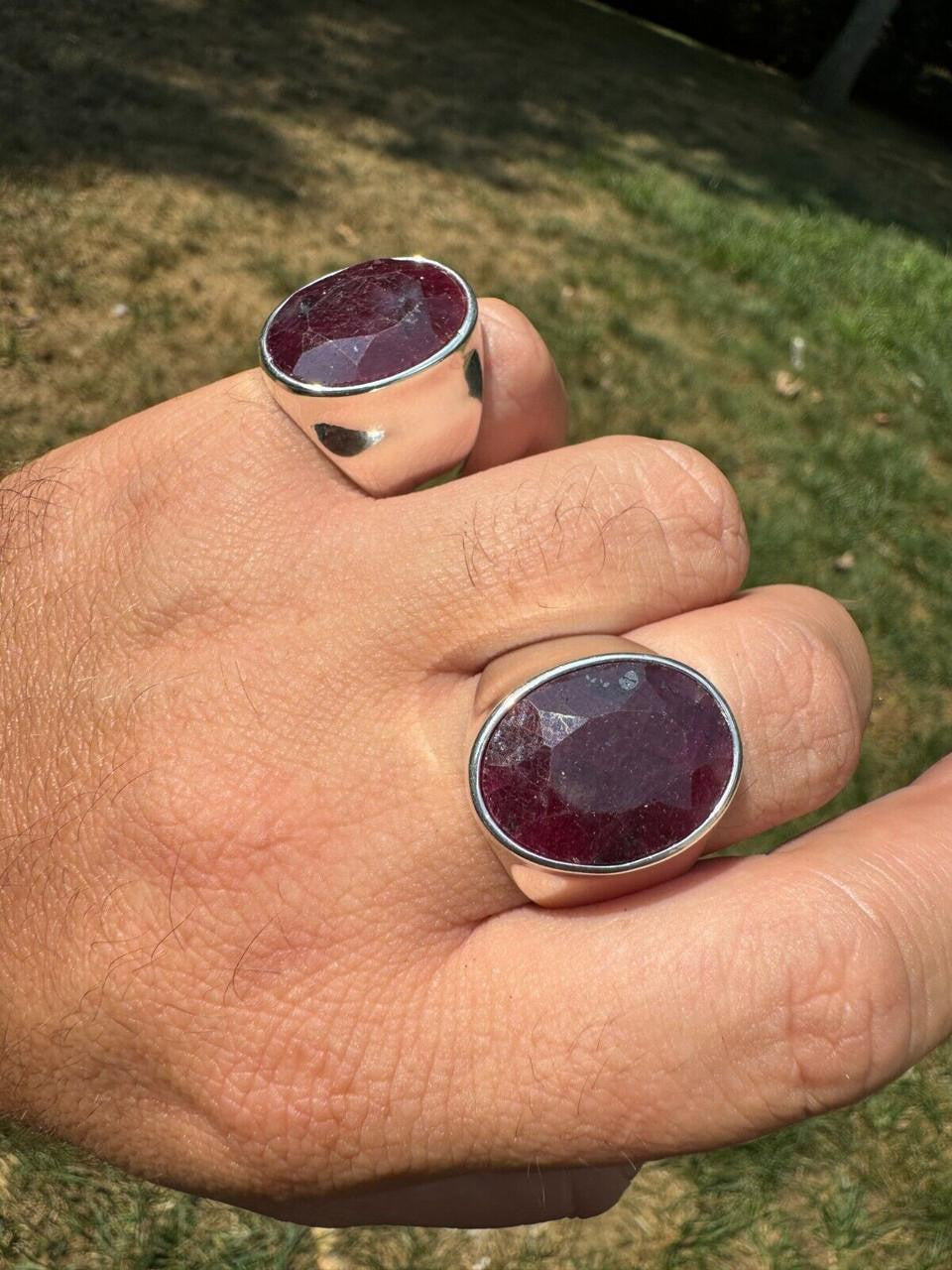 HarlemBling Hollywood Swag Ring - 925 Silver - Genuine Red Ruby Stone