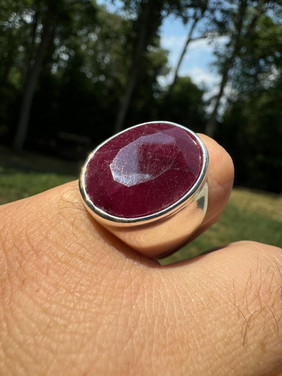 HarlemBling Hollywood Swag Ring - 925 Silver - Genuine Red Ruby Stone