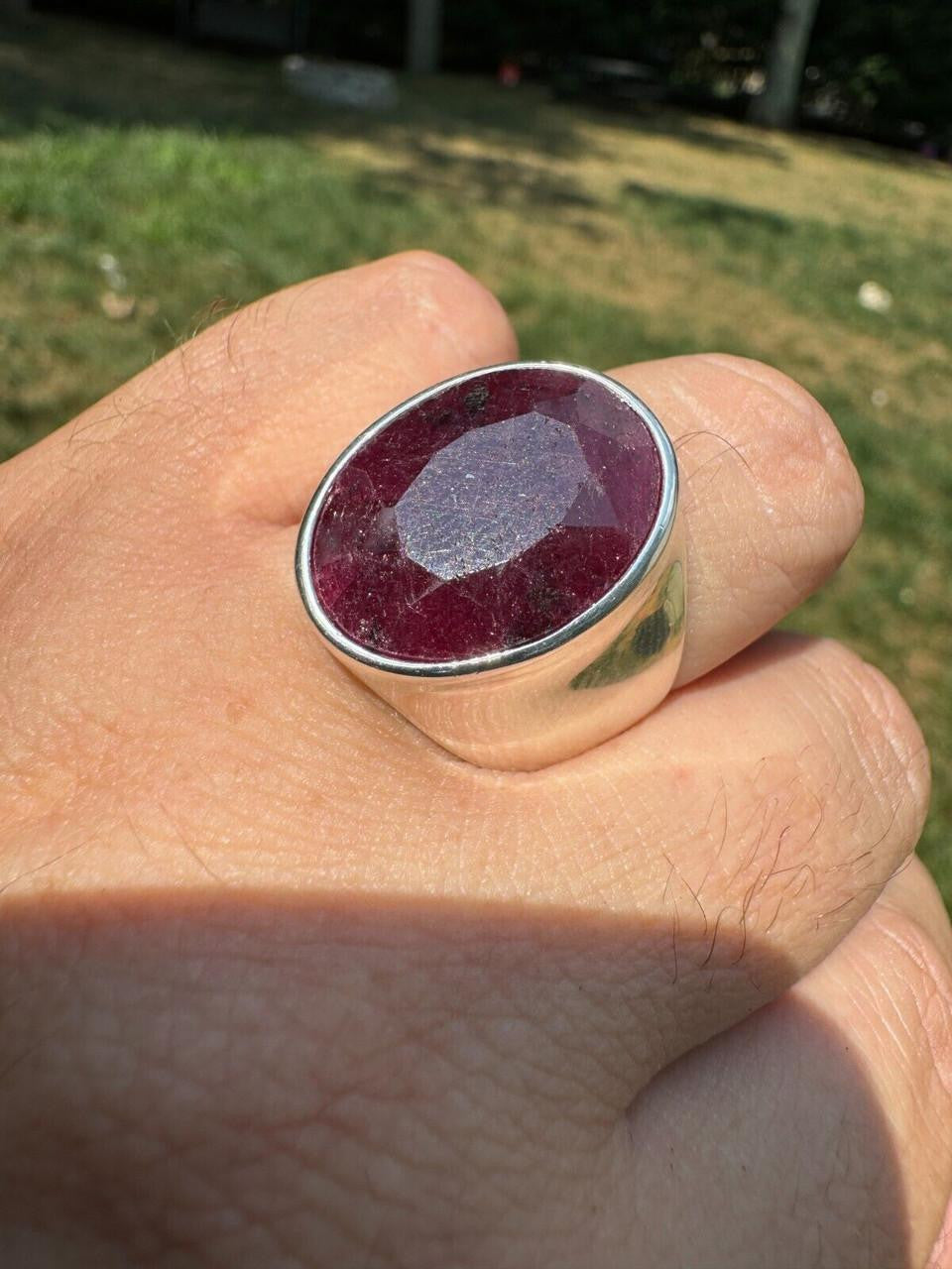 HarlemBling Hollywood Swag Ring - 925 Silver - Genuine Red Ruby Stone
