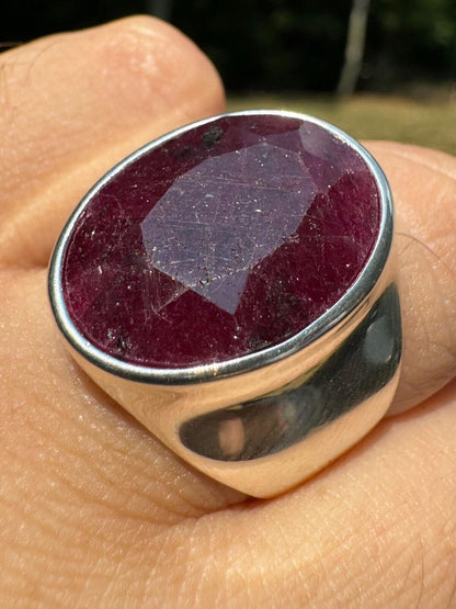 HarlemBling Hollywood Swag Ring - 925 Silver - Genuine Red Ruby Stone