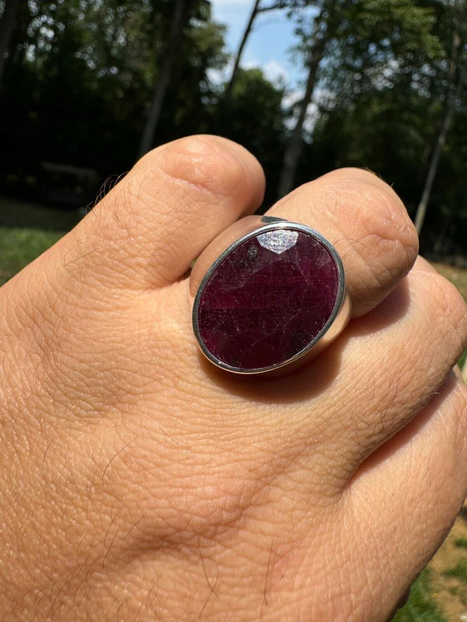 HarlemBling Hollywood Swag Ring - 925 Silver - Genuine Red Ruby Stone