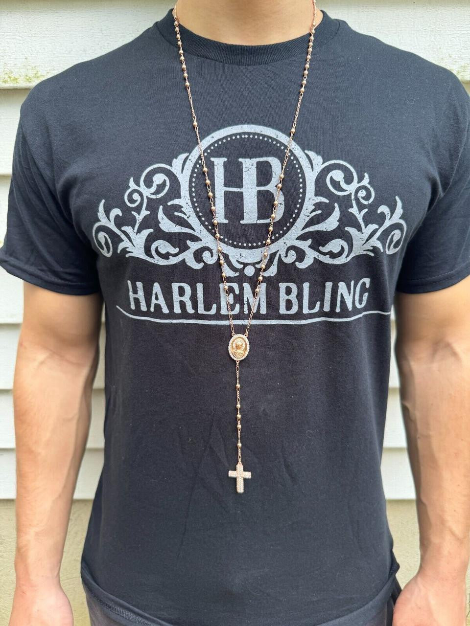 HarlemBling Holy Vatican Rosary Beads Necklace Iced Out CZ Stones - 14k Rose Gold Vermeil 925 Silver - 4mm - 30"