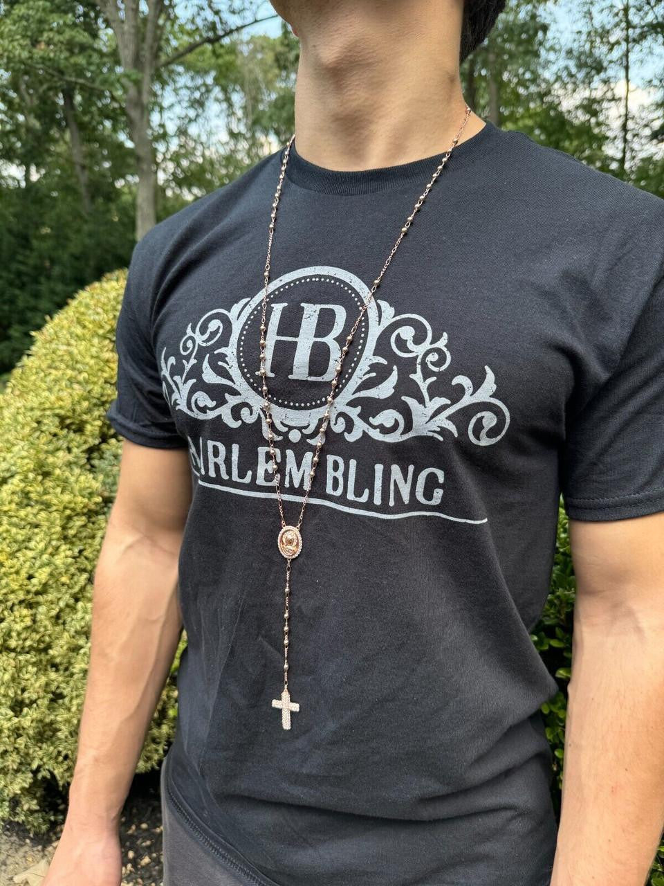 HarlemBling Holy Vatican Rosary Beads Necklace Iced Out CZ Stones - 14k Rose Gold Vermeil 925 Silver - 4mm - 30"