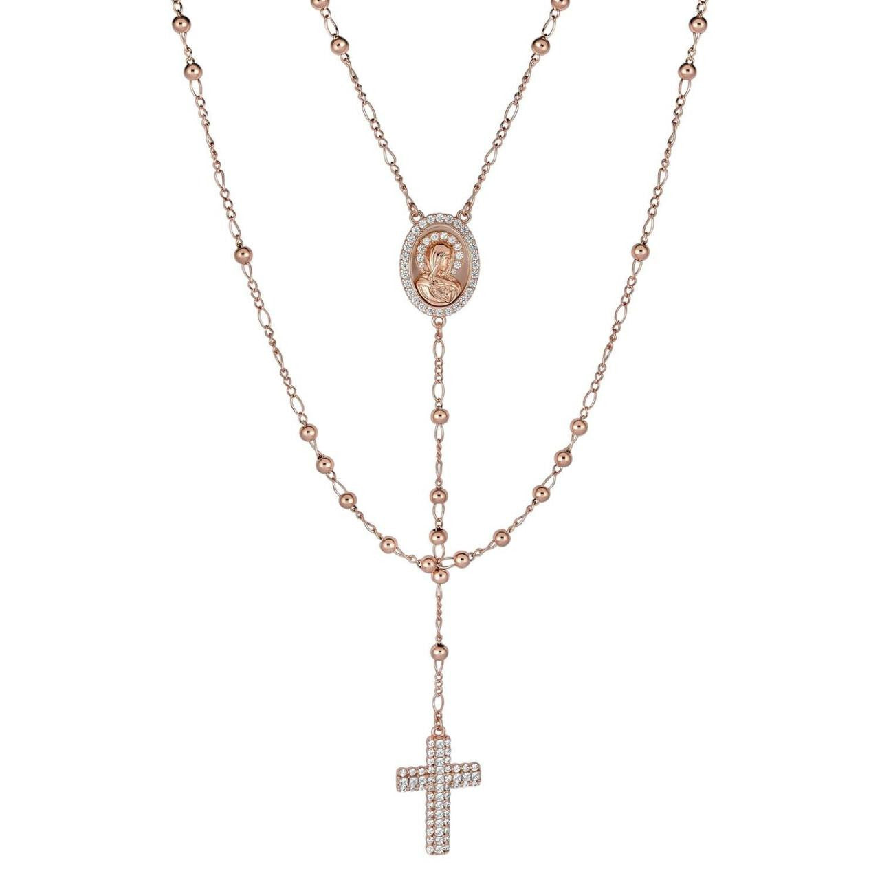 HarlemBling Holy Vatican Rosary Beads Necklace Iced Out CZ Stones - 14k Rose Gold Vermeil 925 Silver - 4mm - 30"