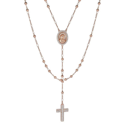 HarlemBling Holy Vatican Rosary Beads Necklace Iced Out CZ Stones - 14k Rose Gold Vermeil 925 Silver - 4mm - 30"