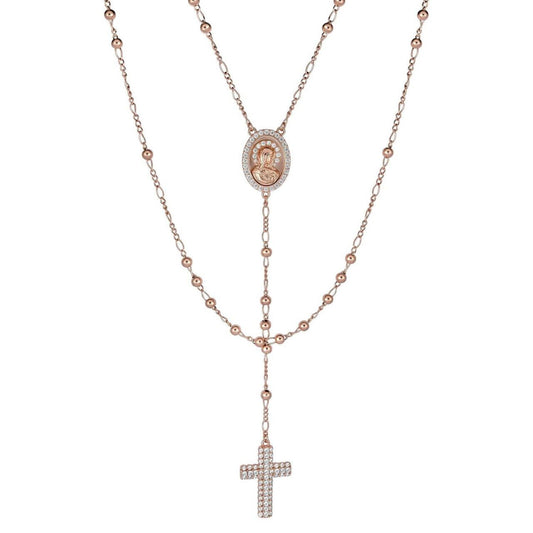 HarlemBling Holy Vatican Rosary Beads Necklace Iced Out CZ Stones - 14k Rose Gold Vermeil 925 Silver - 4mm - 30"