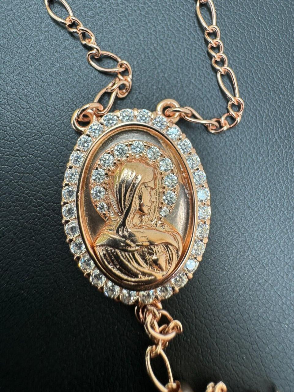 HarlemBling Holy Vatican Rosary Beads Necklace Iced Out CZ Stones - 14k Rose Gold Vermeil 925 Silver - 4mm - 30"