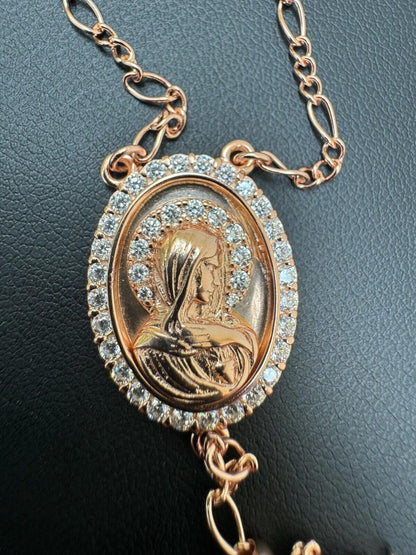 HarlemBling Holy Vatican Rosary Beads Necklace Iced Out CZ Stones - 14k Rose Gold Vermeil 925 Silver - 4mm - 30"
